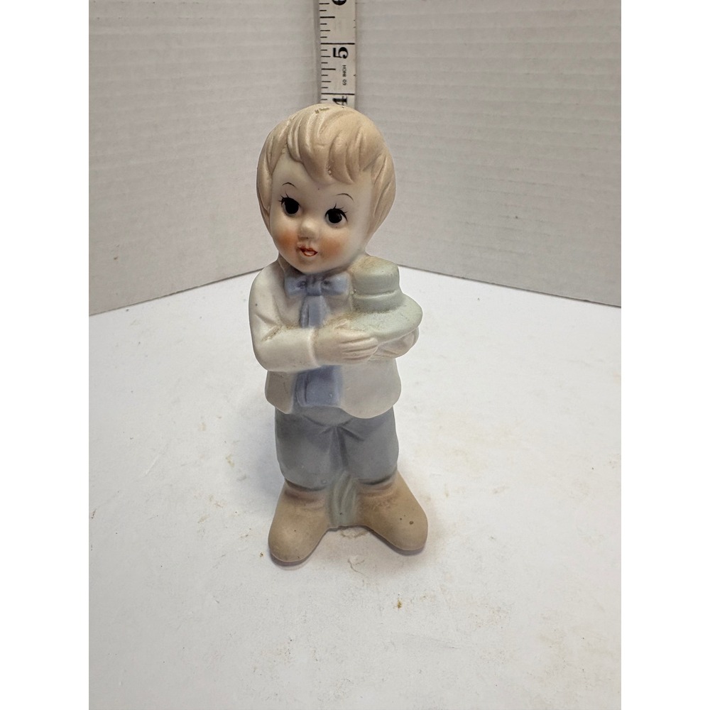 Big Eye Boy Bisque Porcelain Figurine Mid-Century Collectible Vintage